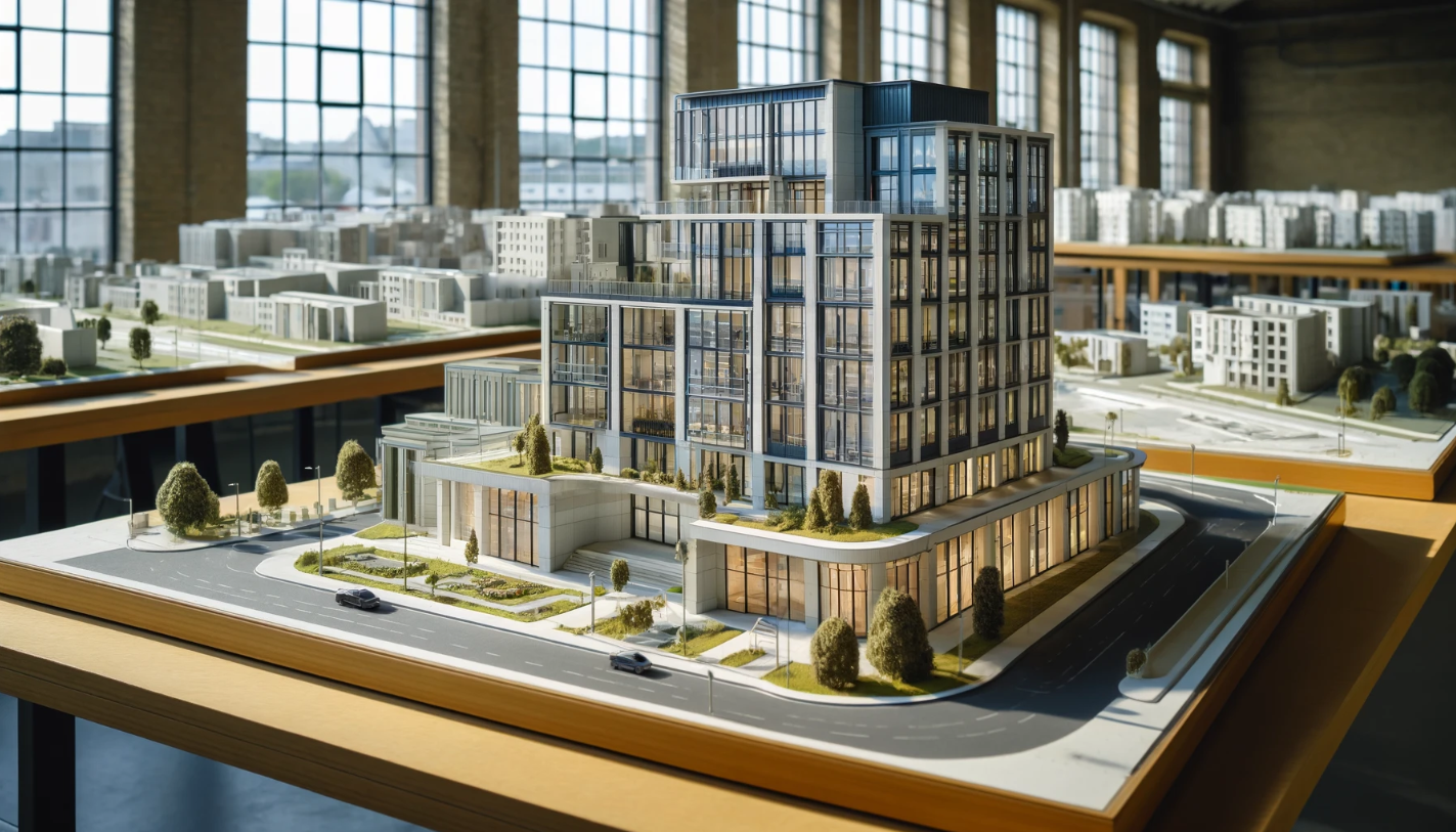 Detailed architectural model of a modern building crafted by Ari Model in Bradford.