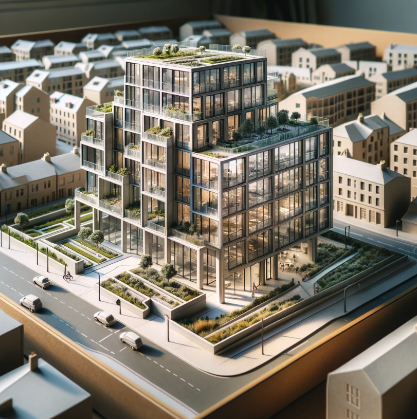 Detailed architectural model of a modern building crafted by Ari Model in Bristol.