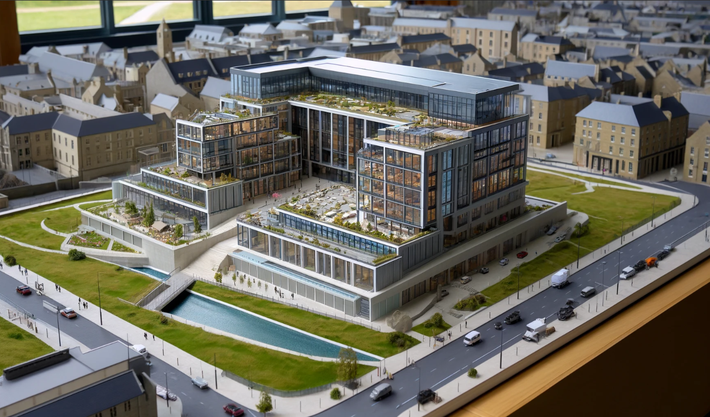 Detailed architectural model of a modern building crafted by Ari Model in Canterbury.