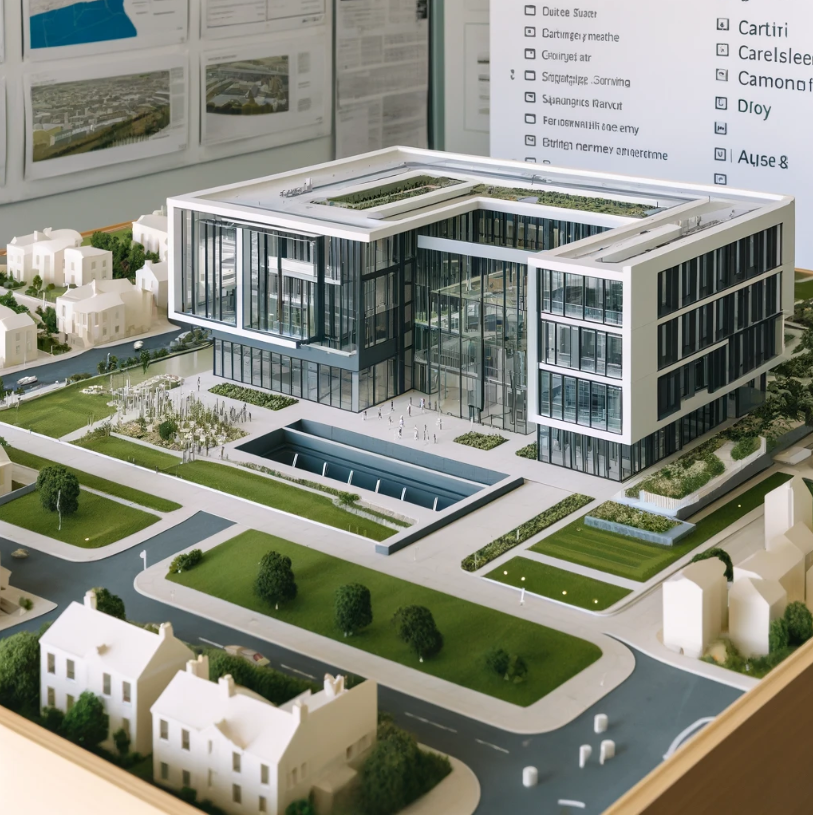 Detailed architectural model of a modern building crafted by Ari Model in Carlisle.