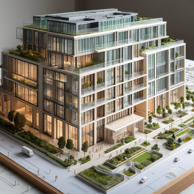 Detailed architectural model of a modern building crafted by Ari Model in Colchester.