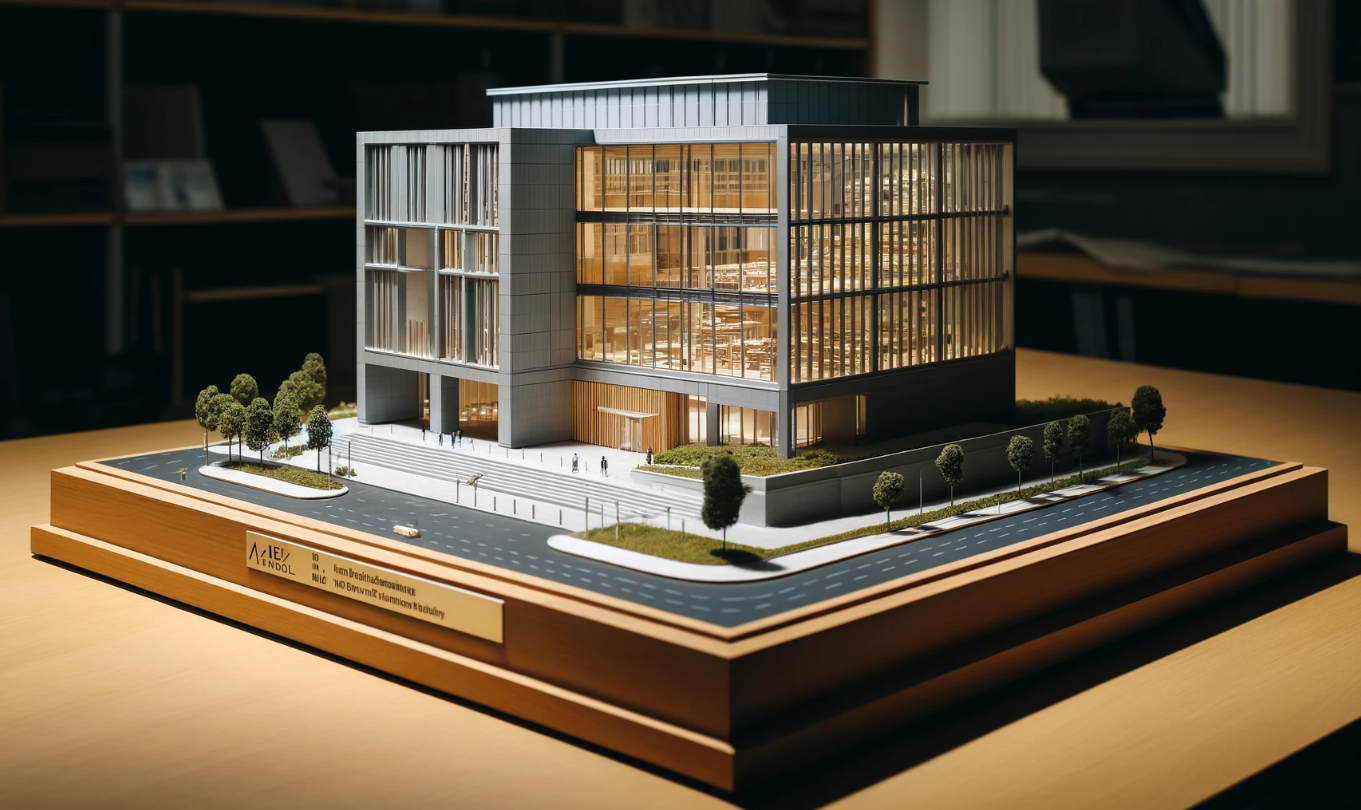 Detailed architectural model of a modern building crafted by Ari Model in Coventry.