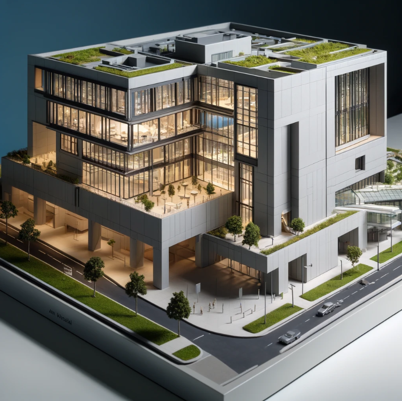Detailed architectural model of a modern building crafted by Ari Model in Doncaster.