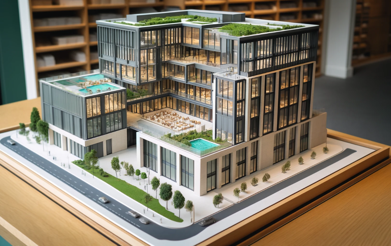 Detailed architectural model of a modern building crafted by Ari Model in Ely.