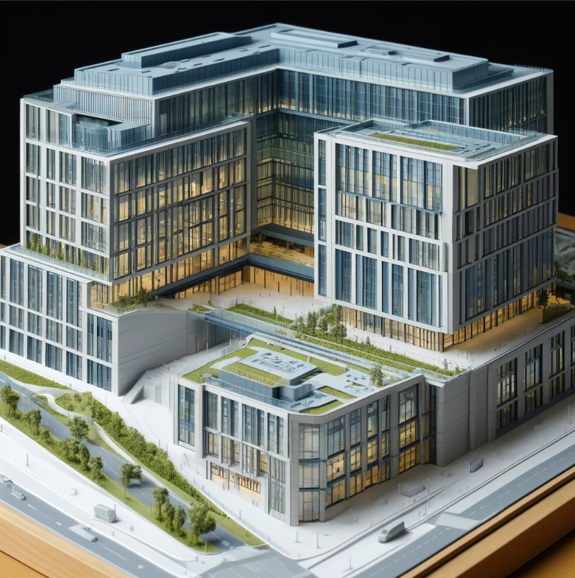 Detailed architectural model of a modern building crafted by Ari Model in Exeter.