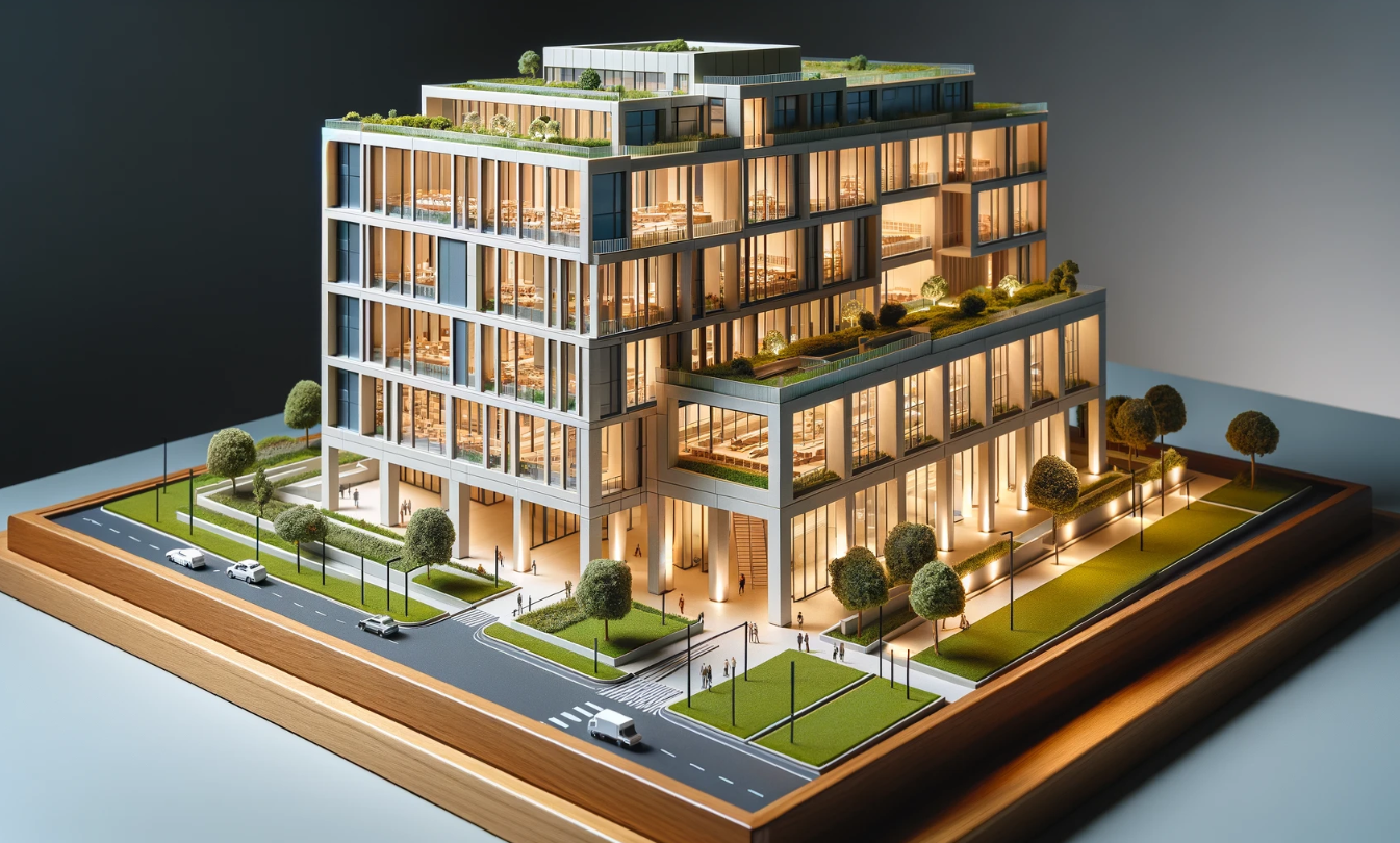 Detailed architectural model of a modern building crafted by Ari Model in Lincoln.