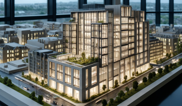 Detailed architectural model of a modern building crafted by Ari Model in London.