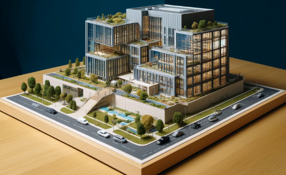 Detailed architectural model of a modern building, crafted by Ari Model in Newcastle-upon-Tyne.