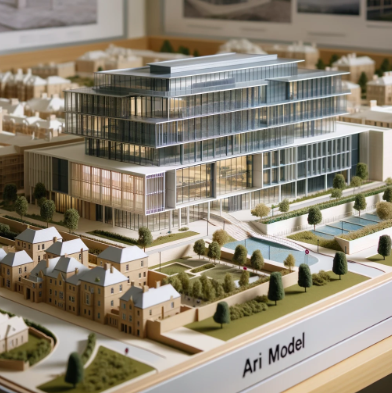 Detailed architectural model of a modern building created by Ari Model in Peterborough.