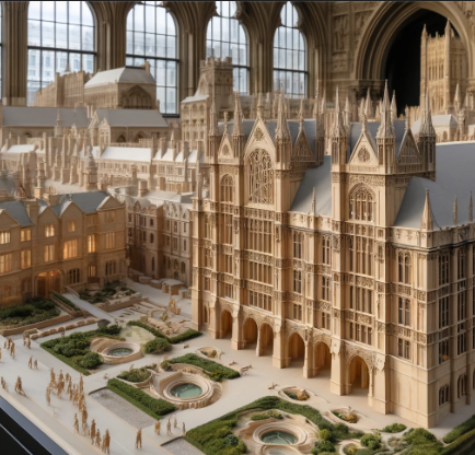 A detailed architectural model created by Ari Model in Westminster, showcasing the intricate design and craftsmanship.