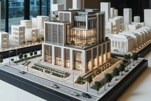 A detailed architectural model by Ari Model, showcasing intricate design elements.