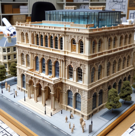 A detailed architectural model created by Ari Model in Bath.