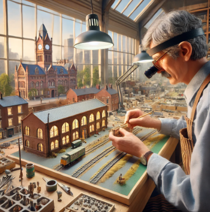  Model builder in Salford working on a detailed scale model