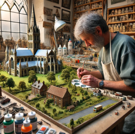 Model builder in Salisbury working on a detailed scale model