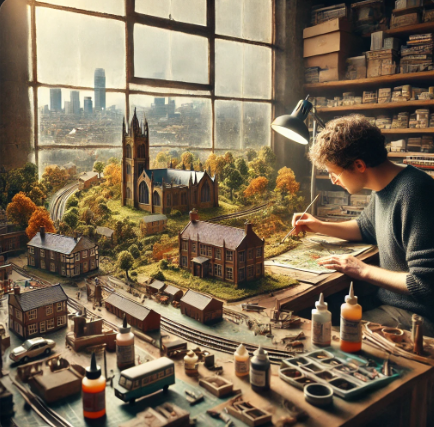 Model builder in Sheffield working on a detailed scale model