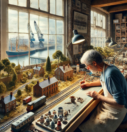Model builder in Southampton working on a detailed scale model