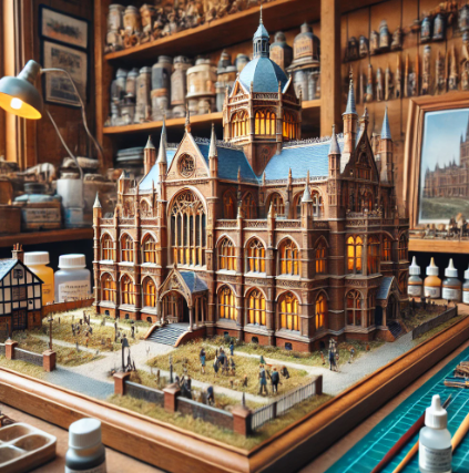 Model builder in Wolverhampton working on a detailed scale model