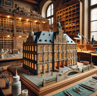Model builder in Pforzheim working on a detailed scale model