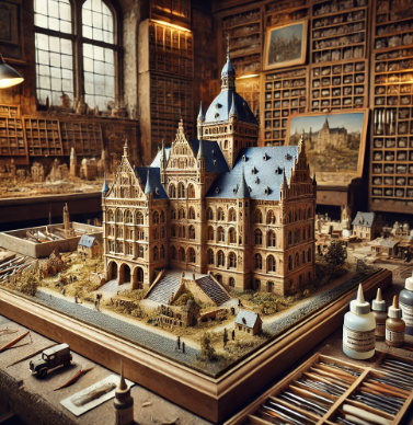 Model builder in Trier working on a detailed scale model.