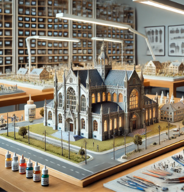  A skilled model builder in Recklinghausen working on a detailed architectural model.
