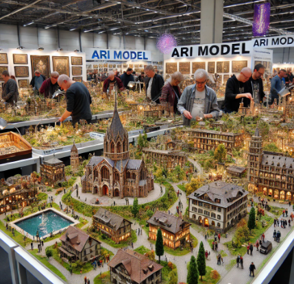 Ari Model's detailed exhibits showcased at the Ratingen Model Building Fair, attracting model enthusiasts.