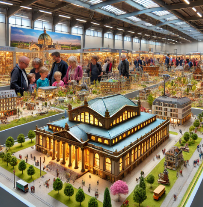 Detailed architectural models displayed by Ari Model at the Dessau Rosslau Model Building Fair.