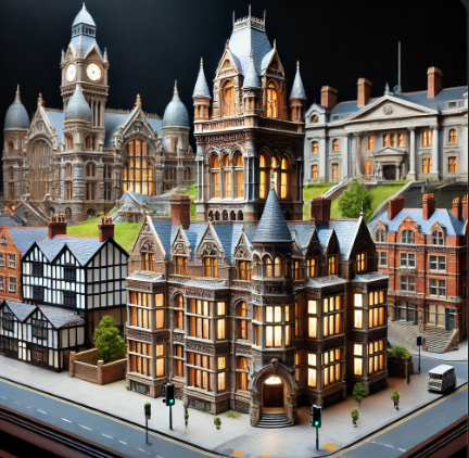 A detailed architectural model crafted by Ari Model, showcasing precision and creativity in Leicester.