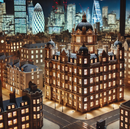 A meticulously crafted architectural model of a London building by Ari Model, showcasing every intricate detail.