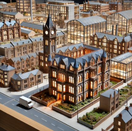 A detailed architectural model created by Ari Model in Newcastle upon Tyne, showcasing the craftsmanship and precision that define their work.