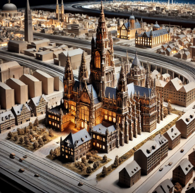 A detailed architectural model created by Ari Model in Ulm, showcasing precision and craftsmanship.