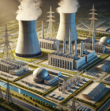 A detailed nuclear power plant model designed by Ari Model, showcasing innovative design and technical precision. Ideal for professional presentations, educational purposes, and energy project planning.