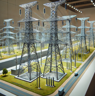 A detailed electricity transmission line model created by Ari Model, showcasing innovative design and technical accuracy. Perfect for professional presentations, educational programs, and infrastructure project planning.