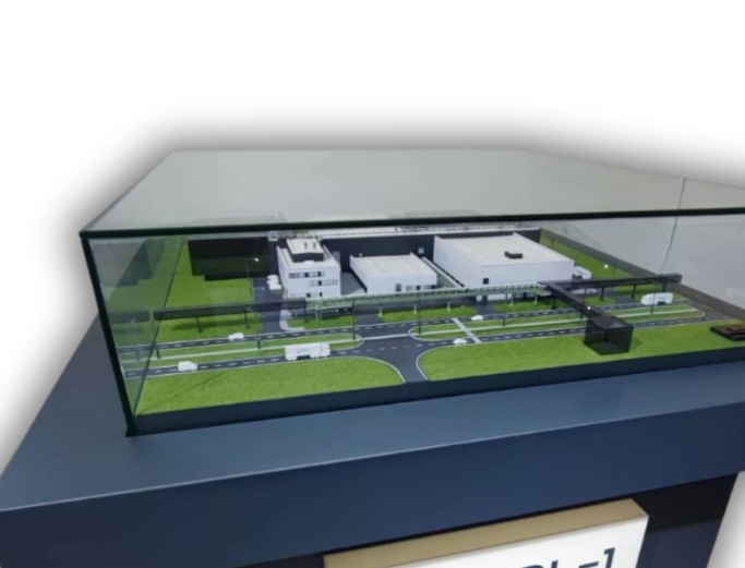 The Glass Recycling Facility Model designed by ARI Model illustrates the full lifecycle of glass waste recycling, from collection and sorting to crushing, melting, and remanufacturing into new glass products. With high-fidelity detailing and engineer