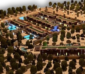 An intricately detailed, interactive architectural model by ARI Model, created specifically to depict alternative fuel and clean technology products. An educational model featuring hydrogen fueling stations, biofuel processing units, electric vehicle