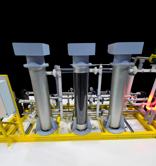 A highly detailed hydrogen production and storage model created by ARI Model, showcasing a renewable hydrogen plant, electrolysis units, hydrogen storage tanks, and industrial pipelines. This advanced clean energy infrastructure model enables researc