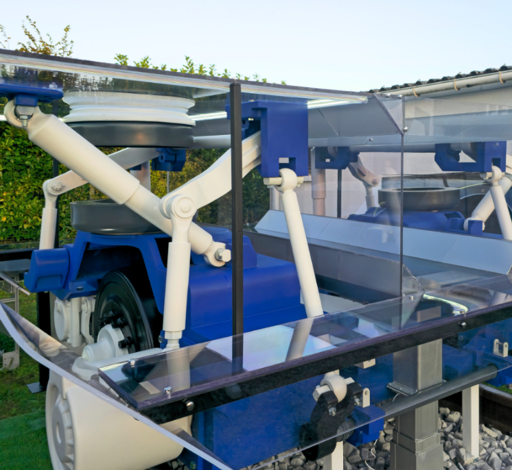 Highly detailed architectural model created by ARI Model for a company participating in IFAT Munich, showcasing an advanced environmental system. Features include realistic terrain modeling, water recycling flow simulations, and solar installations. 