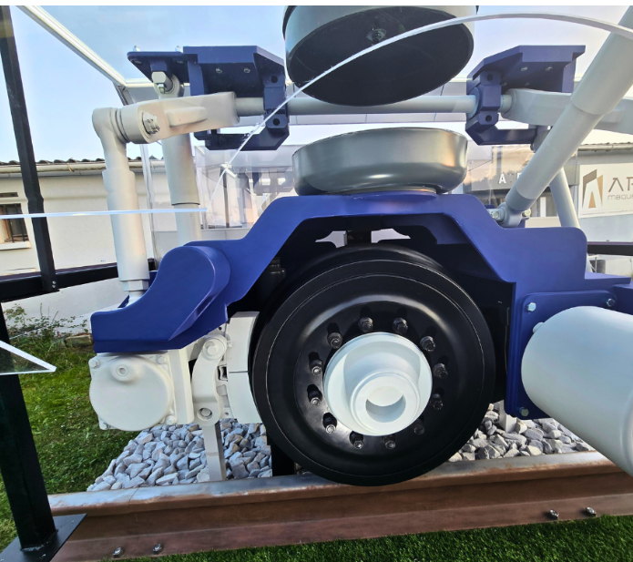 Custom-designed scale model developed by ARI Model for display at Pollutec, showcasing a renewable energy facility with active zoning, LED lighting, and labeled components. Engineered for international event transport, the model features high-resolut