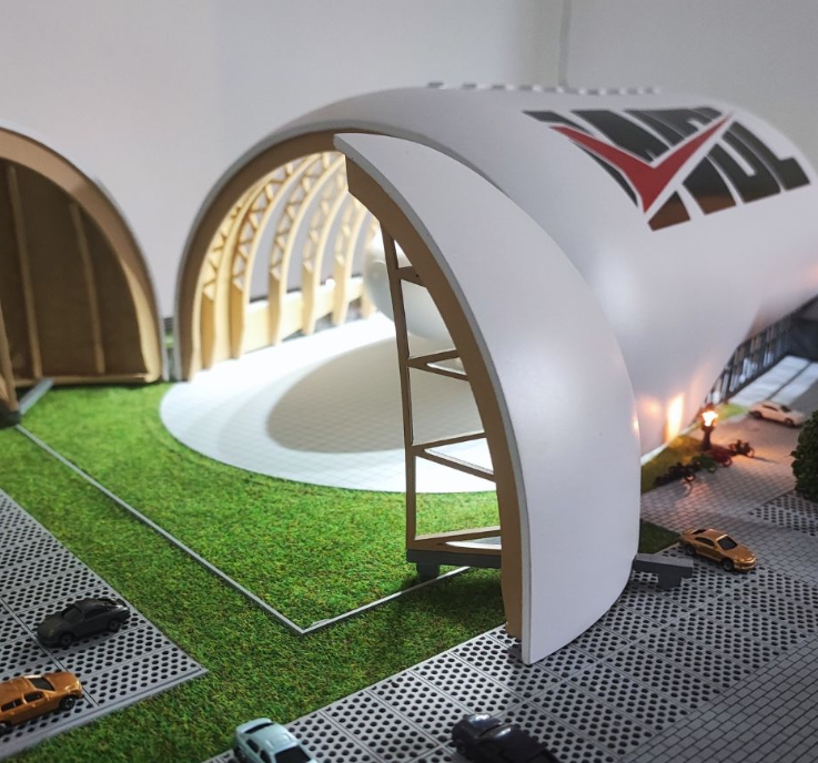 A super-realistic physical scale model developed by ARI Model for exhibitors in Space Tech Expo. The model is a combination of aerospace-grade precision, coordinated lighting, and dynamic animation to create booth visibility, draw foot traffic, and d