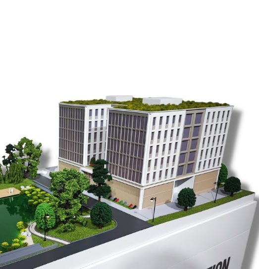 A high-definition architectural scale model produced by ARI Model, specifically constructed for presentation at the MIPIM real estate fair. The model features precise architectural details, realistic textures, lighted and animated features, and delic
