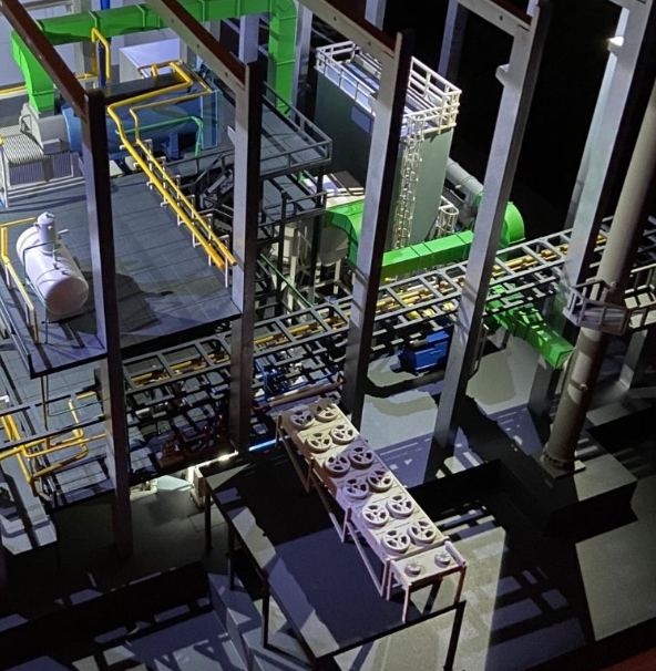 Custom illuminated and animated scale models by ARI Model for VSK, including HVAC breakthroughs, renewable energy plants, smart building solutions, and sustainable technology. Enhanced with lighting schemes, animated functions, and technical detail, 