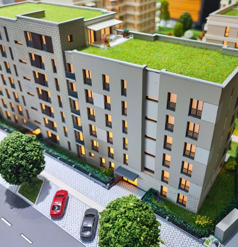 Custom-built illuminated and animated models by ARI Model for Cityscape Europe, including mixed-use complexes, commercial towers, sustainable neighborhoods, residential projects, and smart city infrastructures. Equipped with LED lighting, kinetic fea