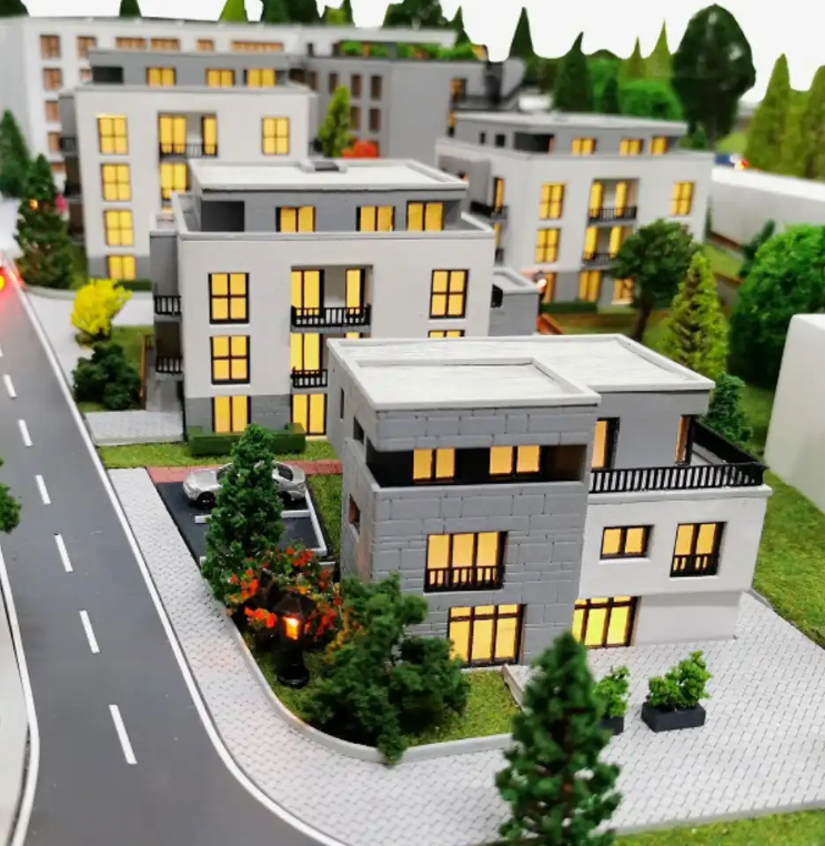 Illuminated and animated scale models by ARI Model for Anuga, representing modern food factories, logistics hubs, sustainable farming complexes, energy integration systems, and advanced processing facilities. With LED lighting, animations, and intera