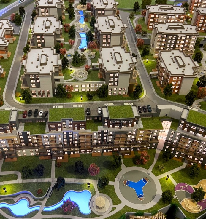 ARI Model’s custom physical scale models for Interzum, including residential towers, business complexes, interior architecture designs, and urban development plans. Enhanced with subtle detailing, artistic finishes, and interactive elements, these mo