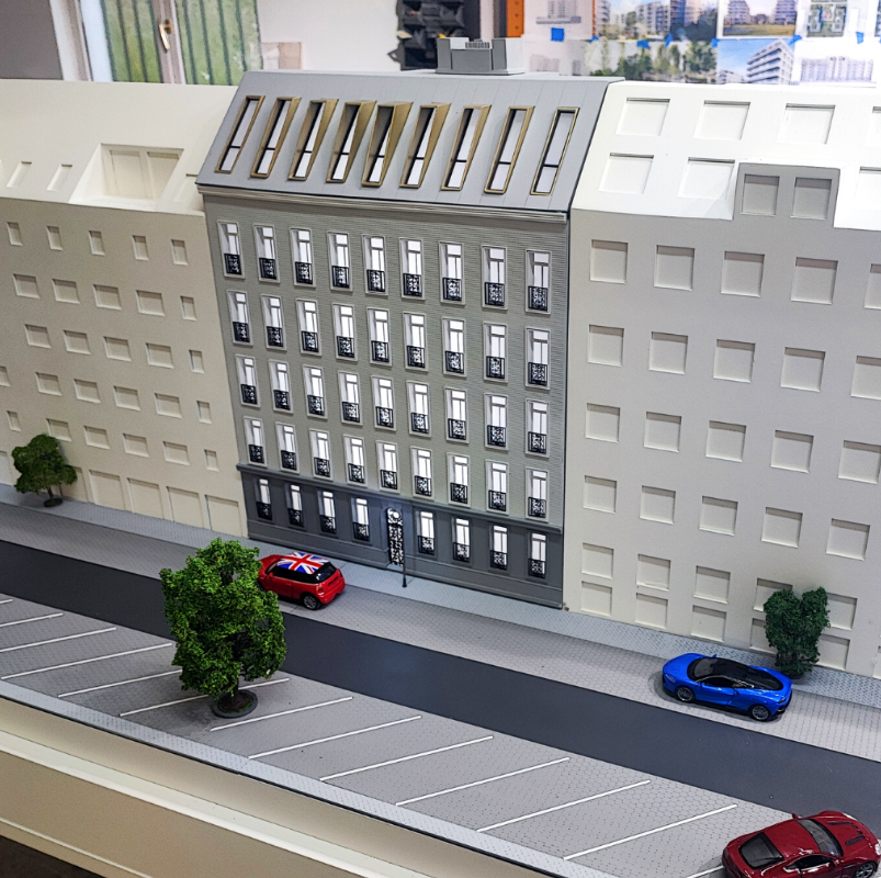 A sophisticated physical scale model designed by ARI Model for the E-tourism Congress, representing advanced tourism infrastructures, smart hospitality projects, and eco-friendly urban developments. Equipped with LED lighting, dynamic motion features