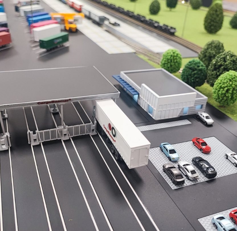 A custom illuminated and animated model created by ARI Model for Vakbeurs Transport & Logistics. Designed using advanced lighting systems, motion engineering, and architectural craftsmanship, each model translates complex logistics and transport 