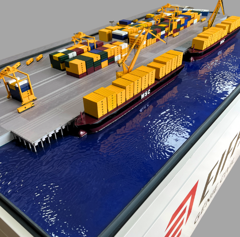 Custom sustainable scale model by ARI Model, built with light, motion, and architectural precision for exhibitors at Green Logistics Expo.