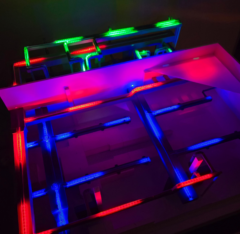 Custom industrial scale model by ARI Model, representing lifting systems, crane logistics, heavy machinery synchronization, construction flow processes, and advanced safety operations for JDL EXPO exhibitors.